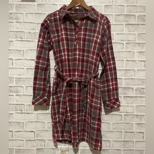 NWOT Women’s Flyshacker red/gray plaid long sleeve flannel tie waist dress, M